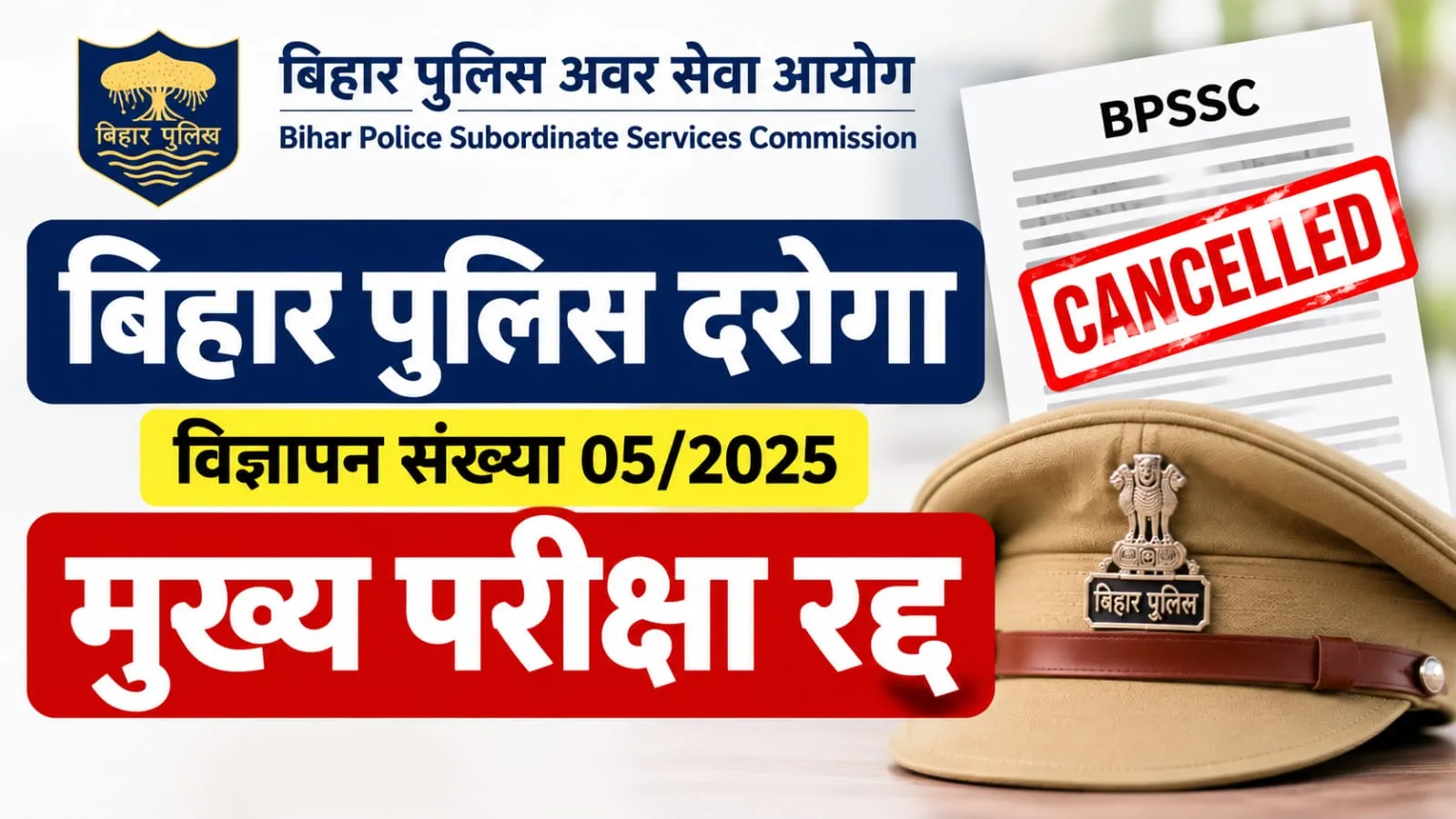 Bihar Police SI Mains Exam 2026 Cancelled